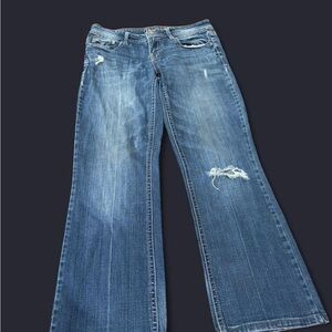 Aeropostale Women's Blue Flare Jeans with Distressed Detail